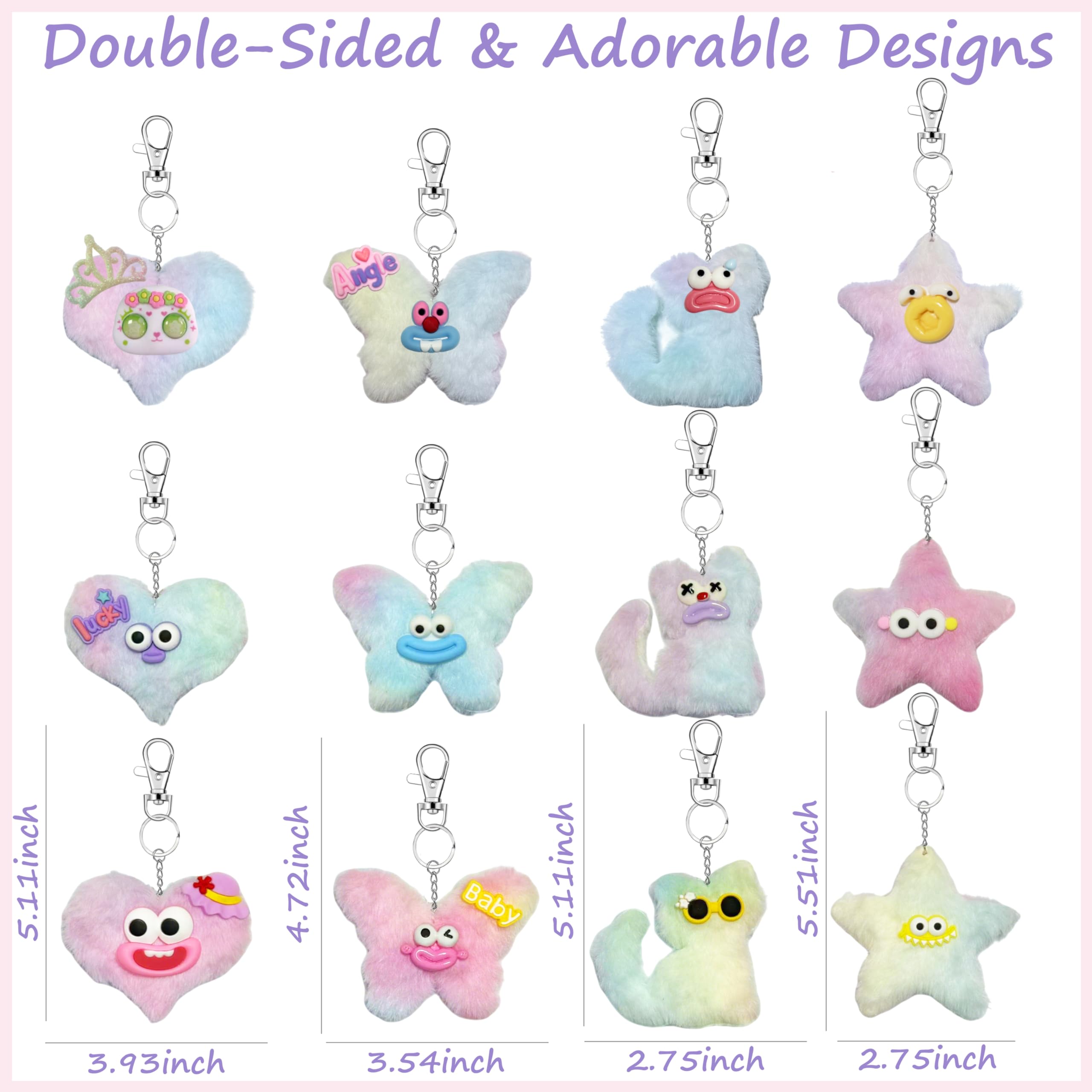 12-Piece DIY Plush Keychain Craft Kit for Kids – Double-Sided Party Favors with Stickers and Mood Cards