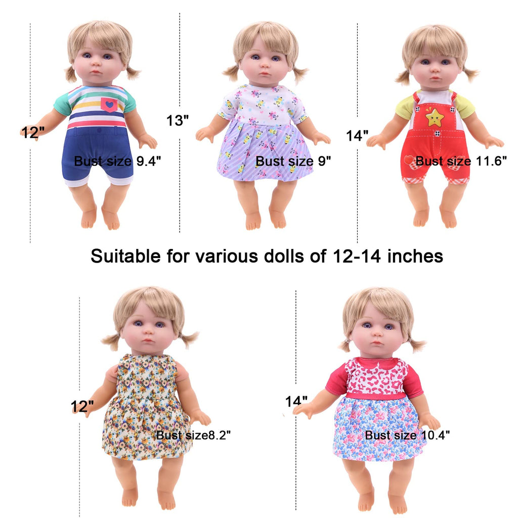 12-Piece Doll Clothes Set for 12-14.5 Inch Dolls – Soft Cotton Dresses & Accessories