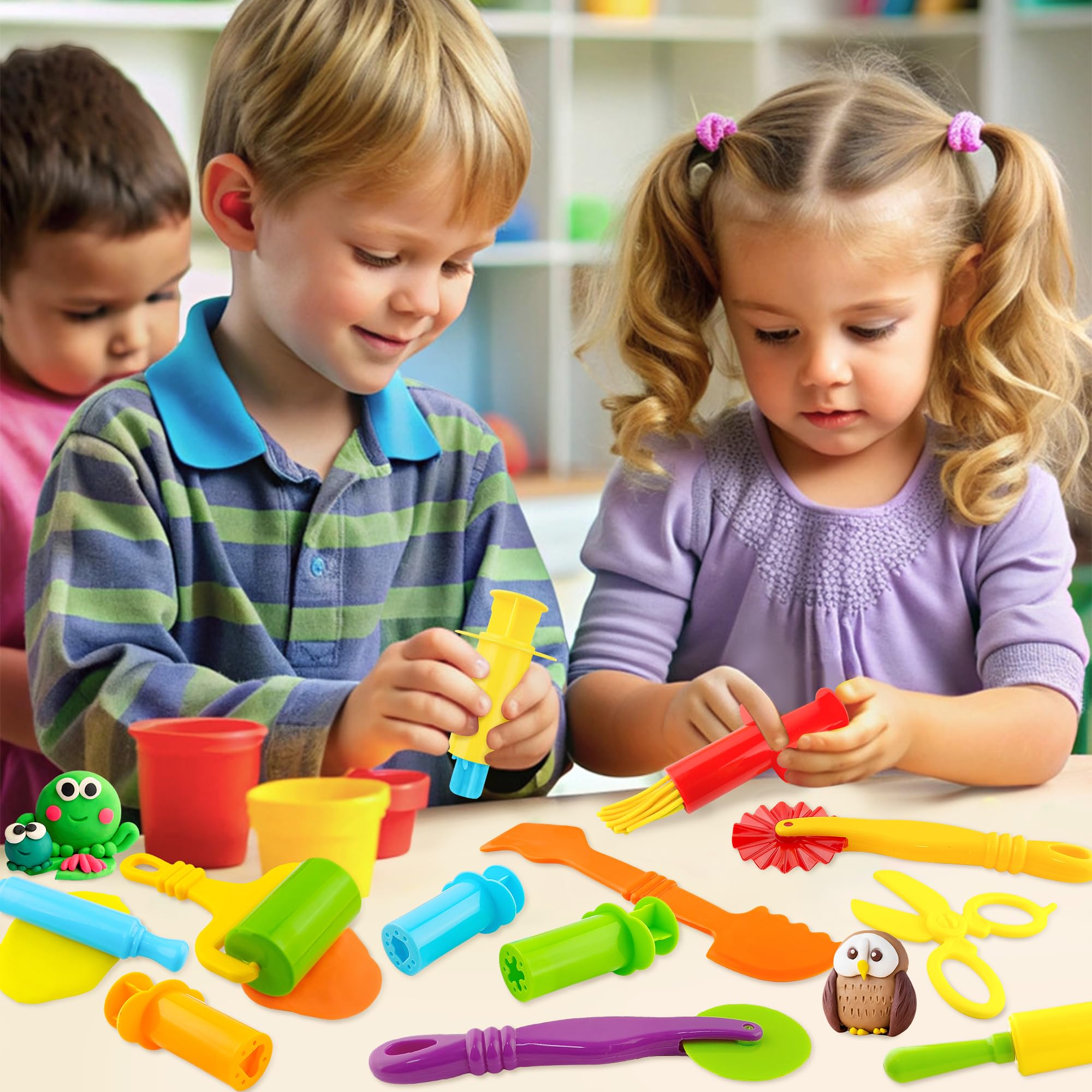 12-Piece Dough Tools Set for Kids – Includes 5 Extruders, Scissors, Rollers, Cutters | Non-Toxic ABS Plastic, Ages 3+