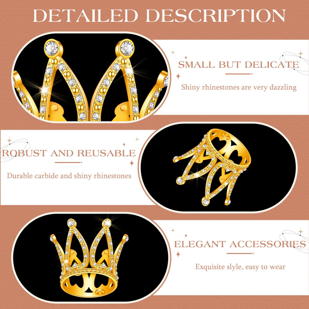 12-Piece Mini Crown Cake Toppers – Gold Alloy & Crystal Tiny Queen Tiaras for Wedding, Birthday & Baby Shower