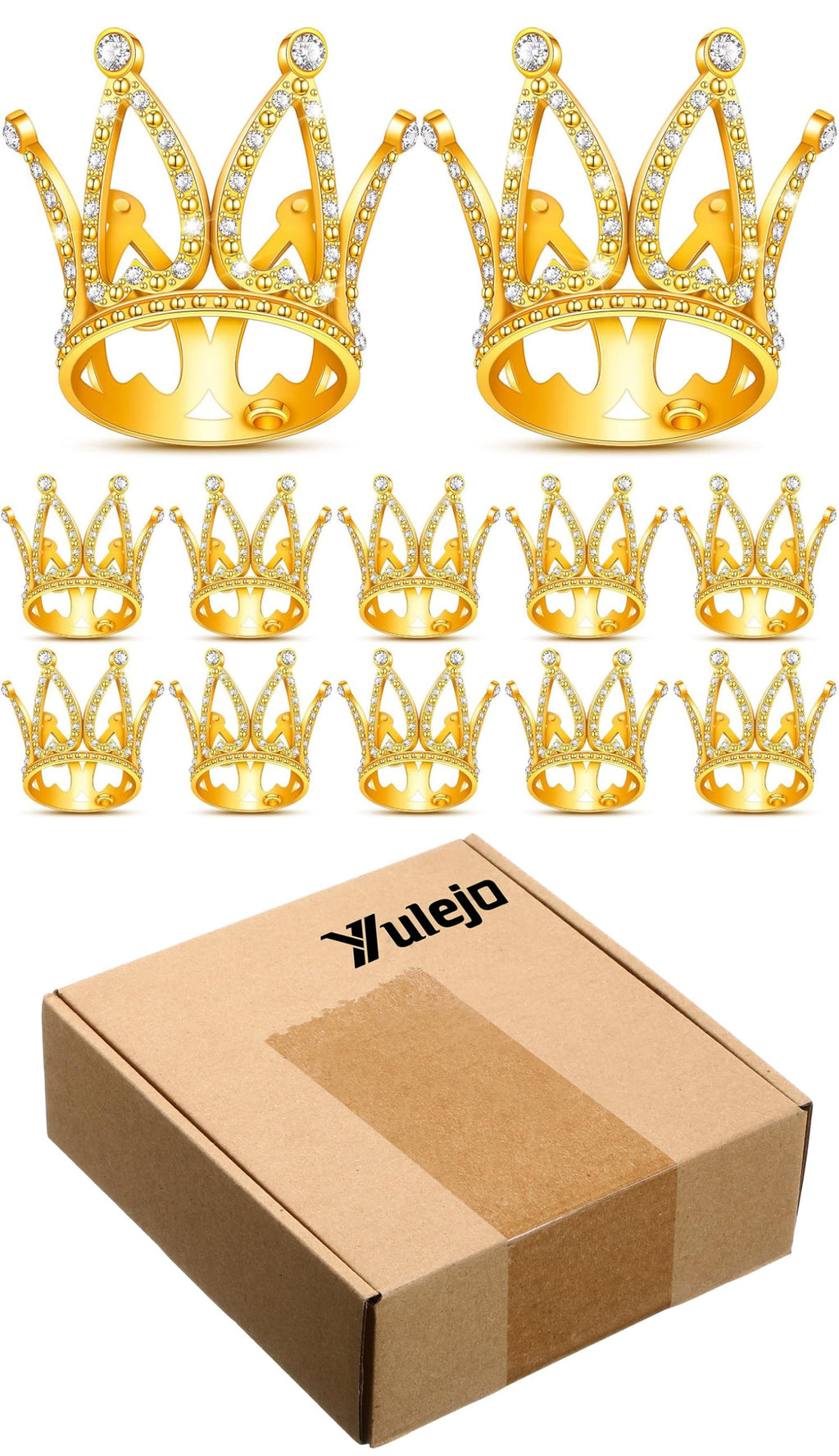 12-Piece Mini Crown Cake Toppers – Gold Alloy & Crystal Tiny Queen Tiaras for Wedding, Birthday & Baby Shower