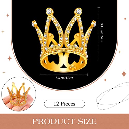 12-Piece Mini Crown Cake Toppers – Gold Alloy & Crystal Tiny Queen Tiaras for Wedding, Birthday & Baby Shower