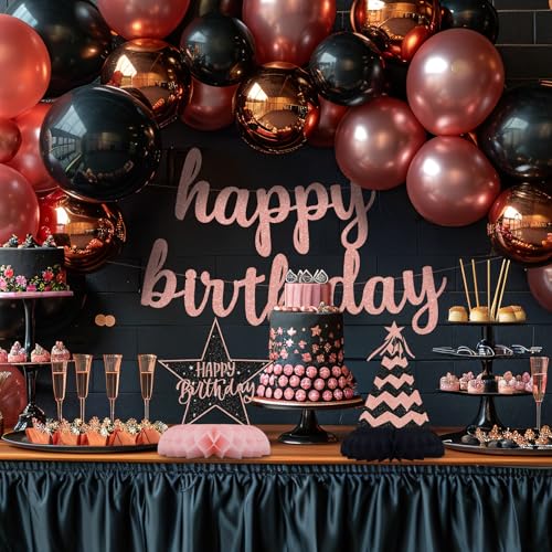 12-Piece Pink and Black Honeycomb Birthday Table Centerpieces - Celee Party Decorations for Women or Girls