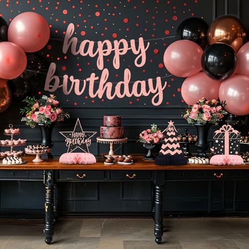 12-Piece Pink and Black Honeycomb Birthday Table Centerpieces - Celee Party Decorations for Women or Girls