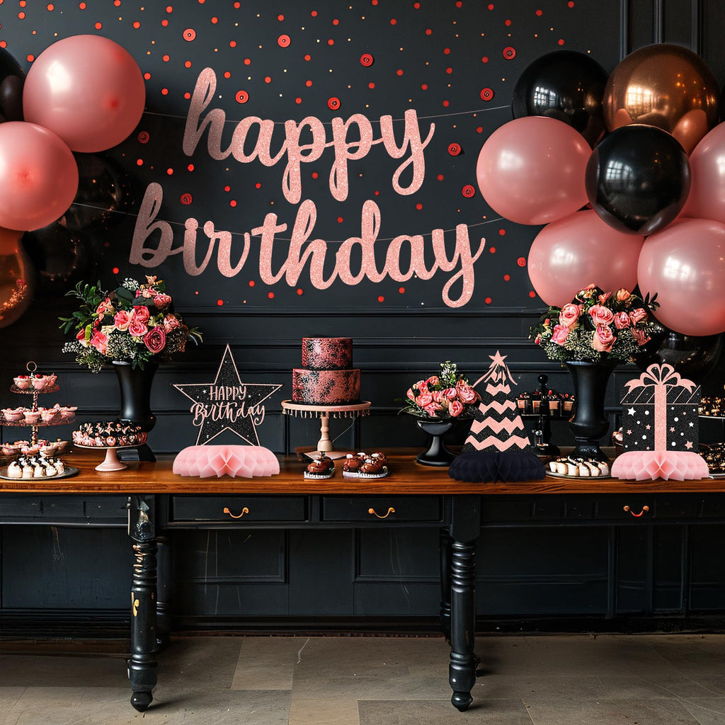 12-Piece Pink and Black Honeycomb Birthday Table Centerpieces - Celee Party Decorations for Women or Girls
