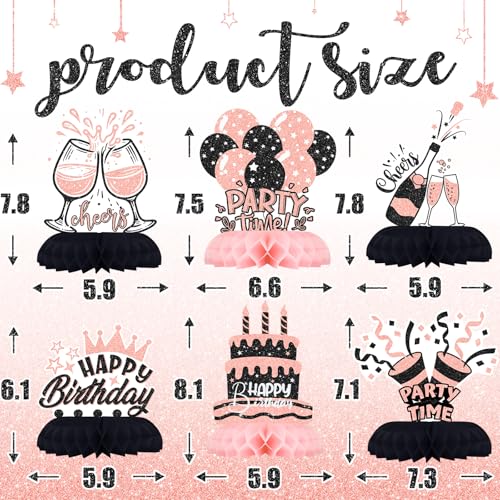 12-Piece Pink and Black Honeycomb Birthday Table Centerpieces - Celee Party Decorations for Women or Girls