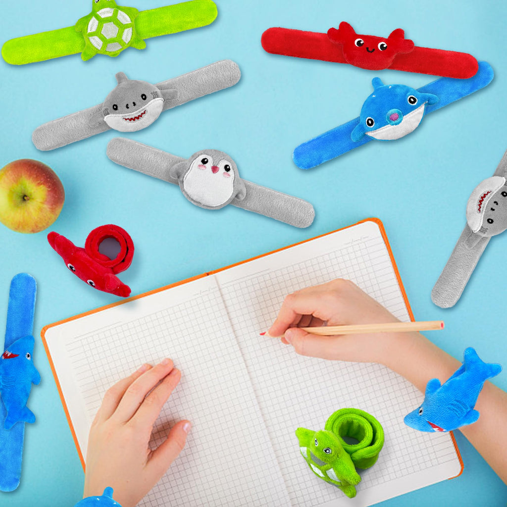 12-Piece Set of Ocean Animal Plush Slap Bracelets - XIPEGPA Cute Wrist Toys for Teens and Adults
