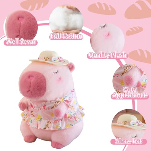 12" Pink Capybara Plush in Swimsuit & Sunhat – Soft Hugging Gift by TITQWOP