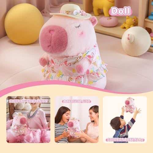 12" Pink Capybara Plush in Swimsuit & Sunhat – Soft Hugging Gift by TITQWOP