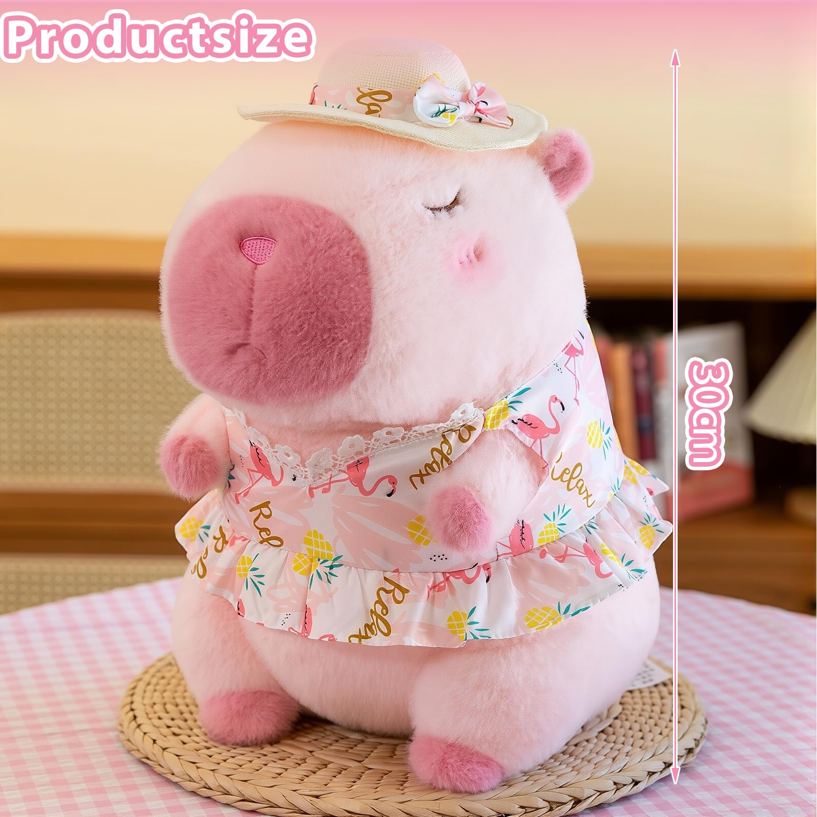 12" Pink Capybara Plush in Swimsuit & Sunhat – Soft Hugging Gift by TITQWOP