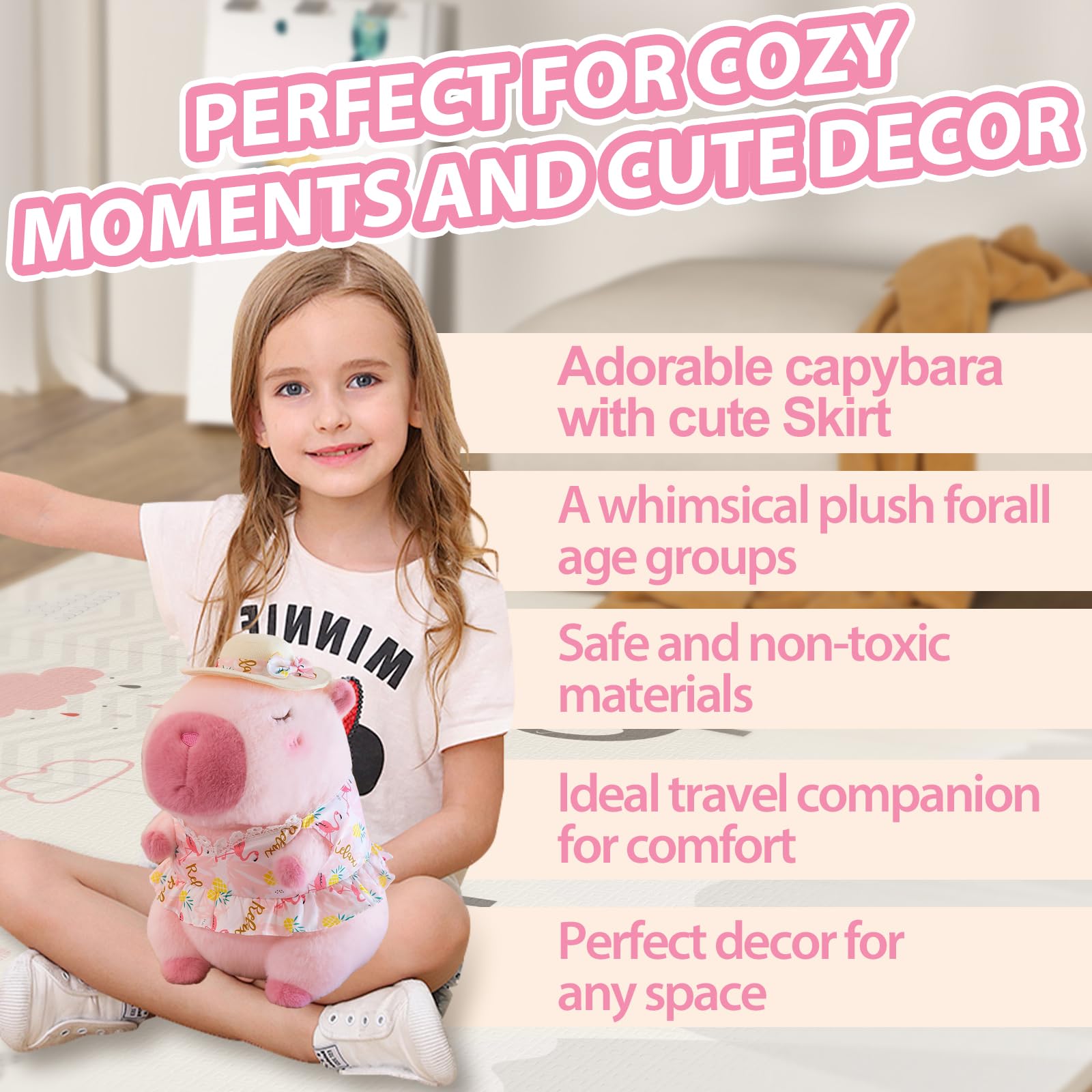 12" Pink Capybara Plush in Swimsuit & Sunhat – Soft Hugging Gift by TITQWOP
