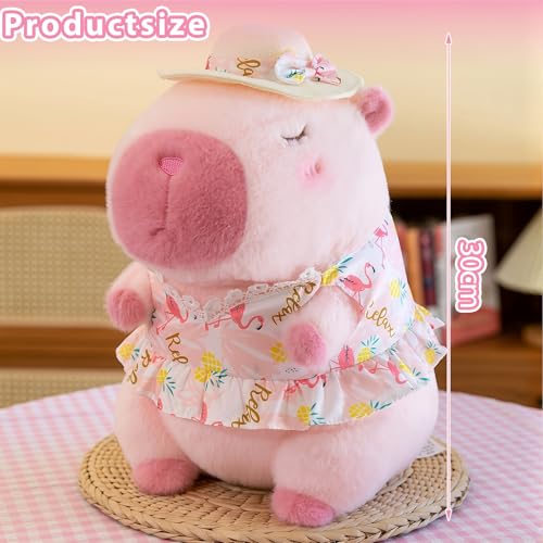 12" Pink Capybara Plush in Swimsuit & Sunhat – Soft Hugging Gift by TITQWOP