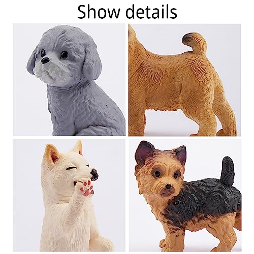 12 Realistic Hand-Painted Dog Figurines Set - Mini Plastic Puppies for Cake Toppers, Party Favors, and Imaginative Play