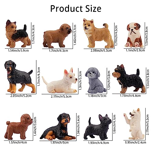 12 Realistic Hand-Painted Dog Figurines Set - Mini Plastic Puppies for Cake Toppers, Party Favors, and Imaginative Play