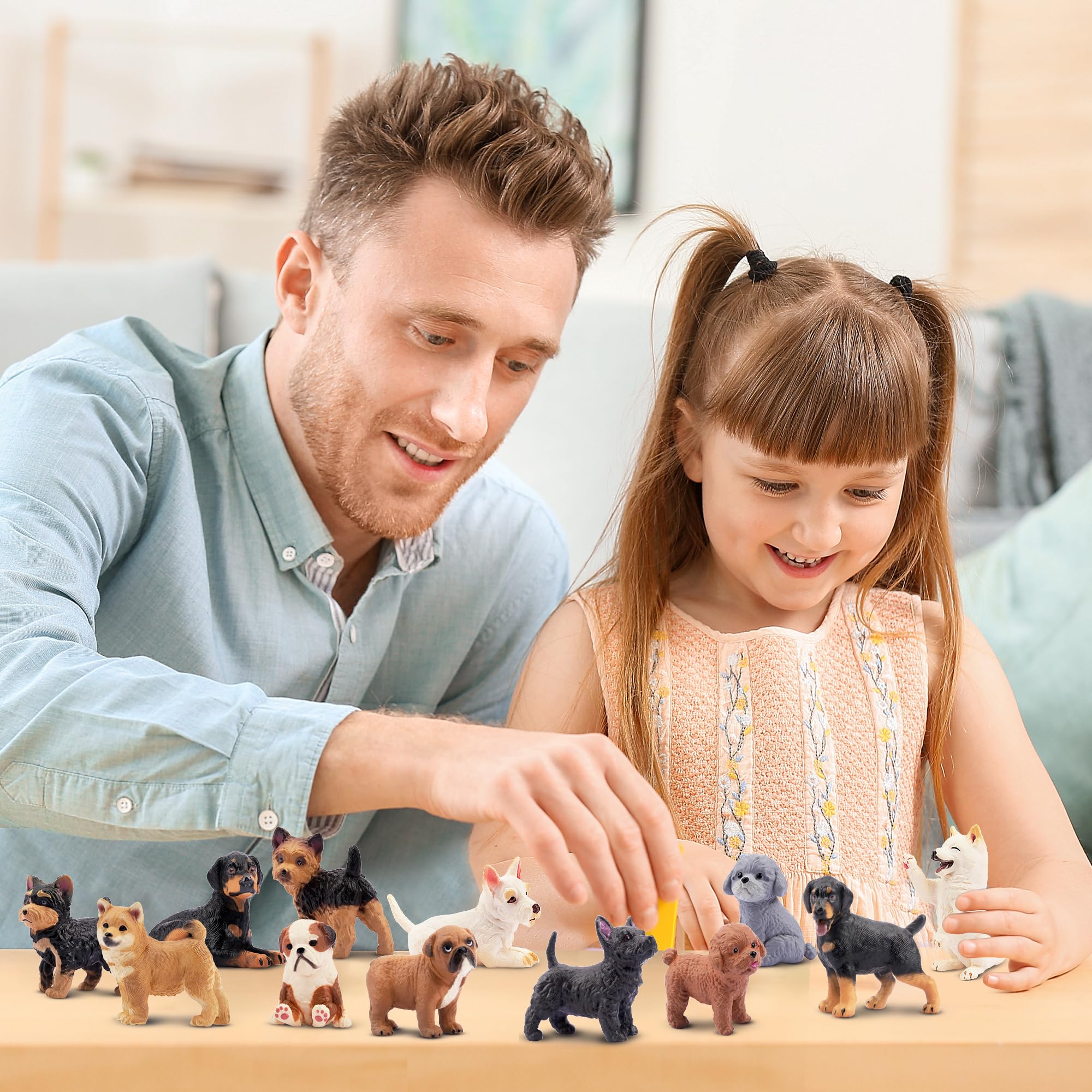 12 Realistic Hand-Painted Dog Figurines Set - Mini Plastic Puppies for Cake Toppers, Party Favors, and Imaginative Play