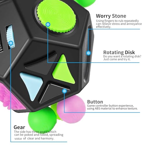 12-Sided Fidget Cube – Stress & Anxiety Relief Toy for Kids & Adults (Black)