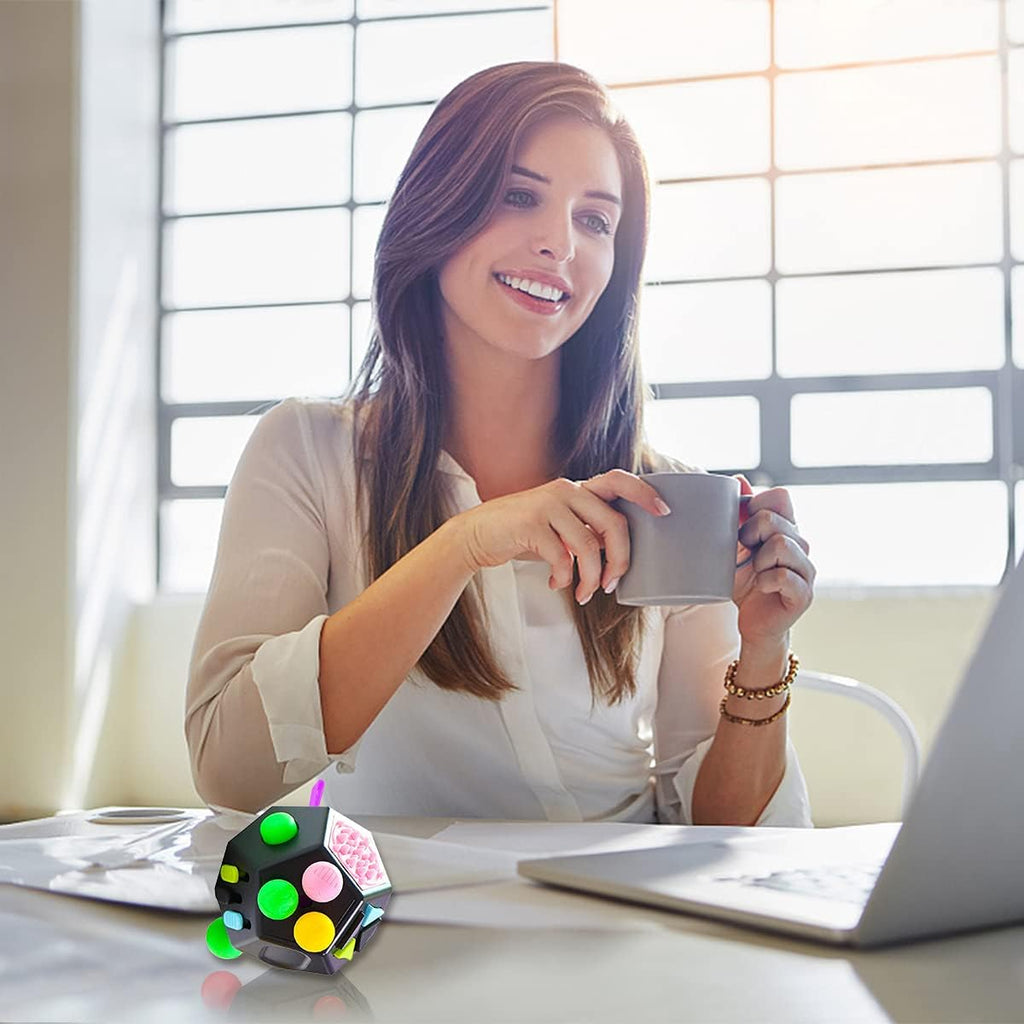 12-Sided Fidget Cube – Stress & Anxiety Relief Toy for Kids & Adults (Black)