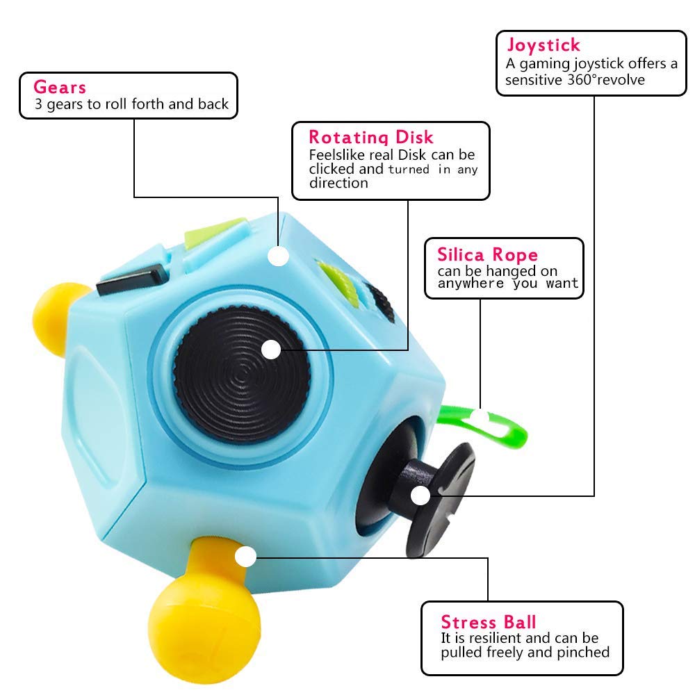 12-Sided Fidget Cube Toy – Stress Relief for Kids & Adults (Blue)
