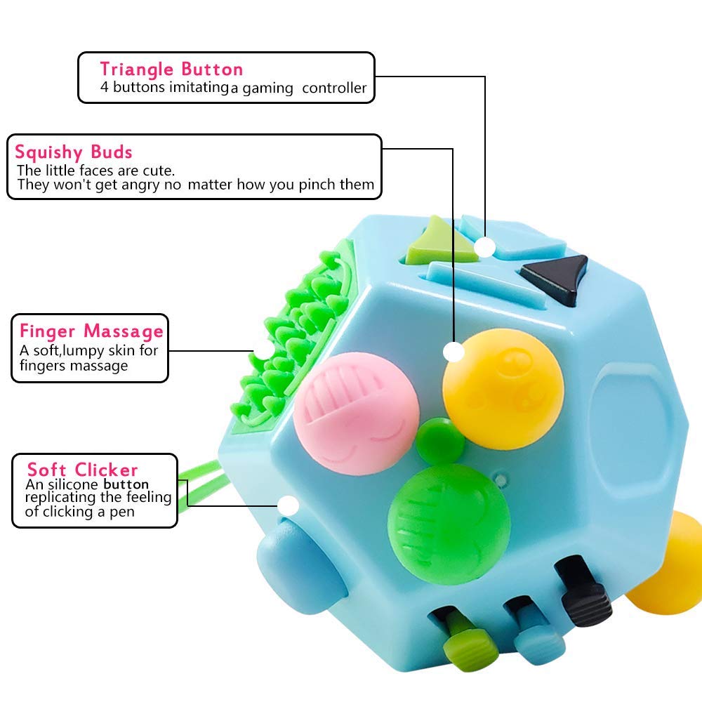 12-Sided Fidget Cube Toy – Stress Relief for Kids & Adults (Blue)