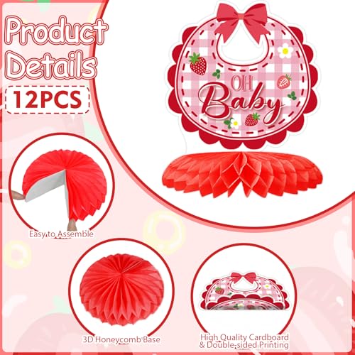 12 Strawberry Baby Shower Honeycomb Centerpieces - Berry Sweet Theme Party Table Topper Decor by ZCPTZ