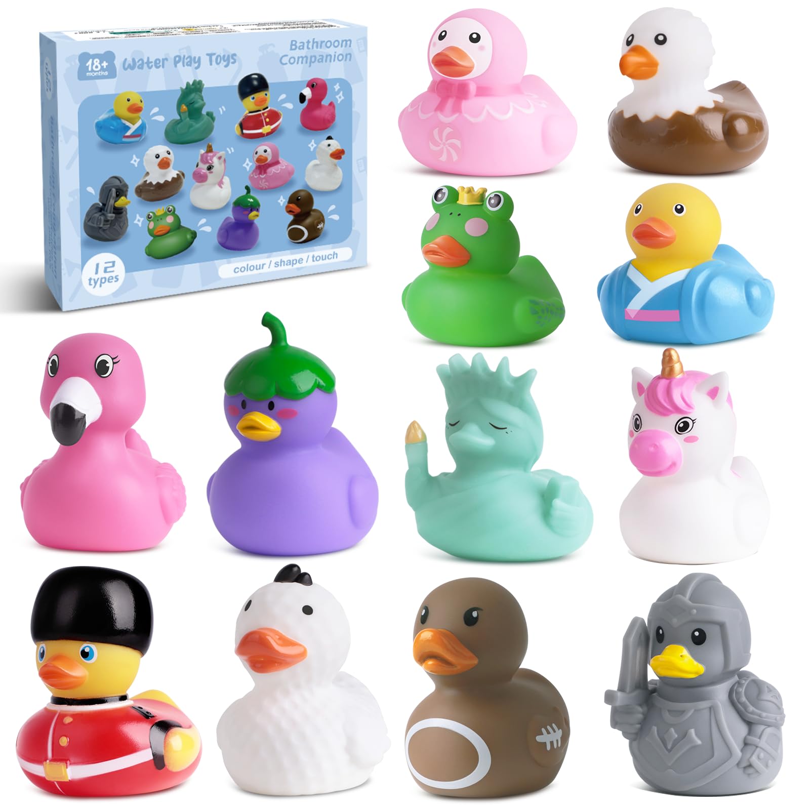 12 Unique Animal and Landmark Rubber Ducks – No-Hole Bath Toys for Toddlers 18+ Months