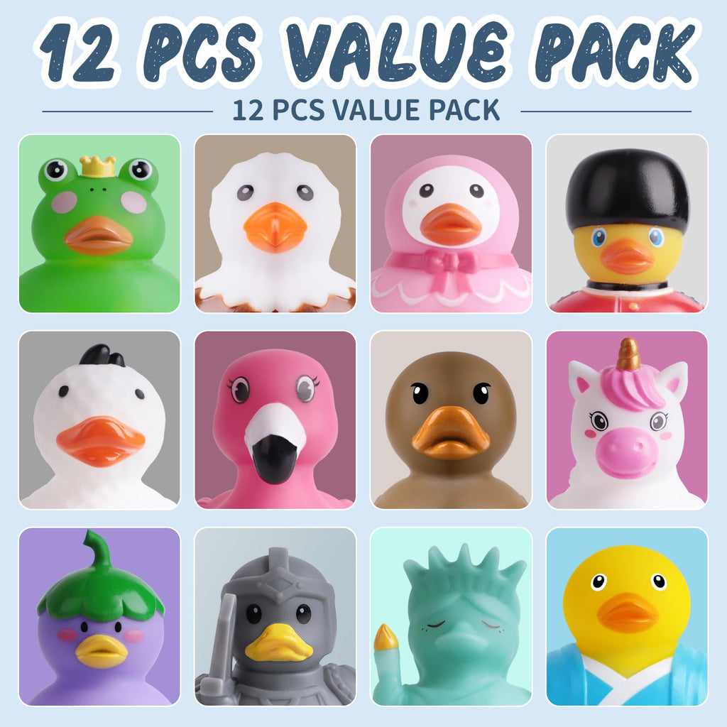 12 Unique Animal and Landmark Rubber Ducks – No-Hole Bath Toys for Toddlers 18+ Months