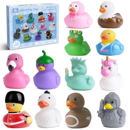 12 Unique Animal and Landmark Rubber Ducks – No-Hole Bath Toys for Toddlers 18+ Months