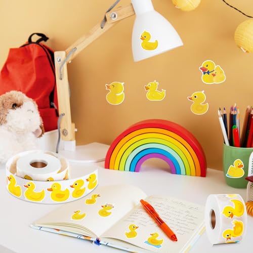 1200 Cute Rubber Duck Stickers – 2 Rolls, 16 Designs, Non-Toxic Paper Decals for Birthdays, Scrapbooking, and Classroom Rewards
