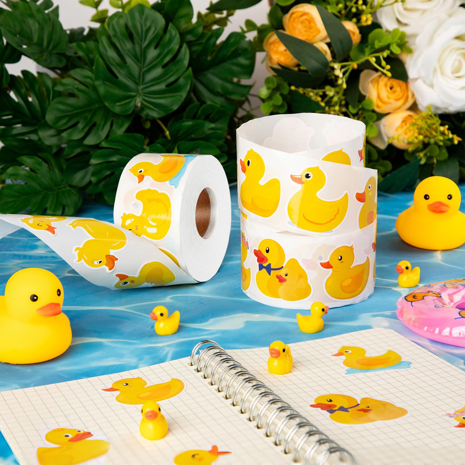 1200 Cute Rubber Duck Stickers – 2 Rolls, 16 Designs, Non-Toxic Paper Decals for Birthdays, Scrapbooking, and Classroom Rewards