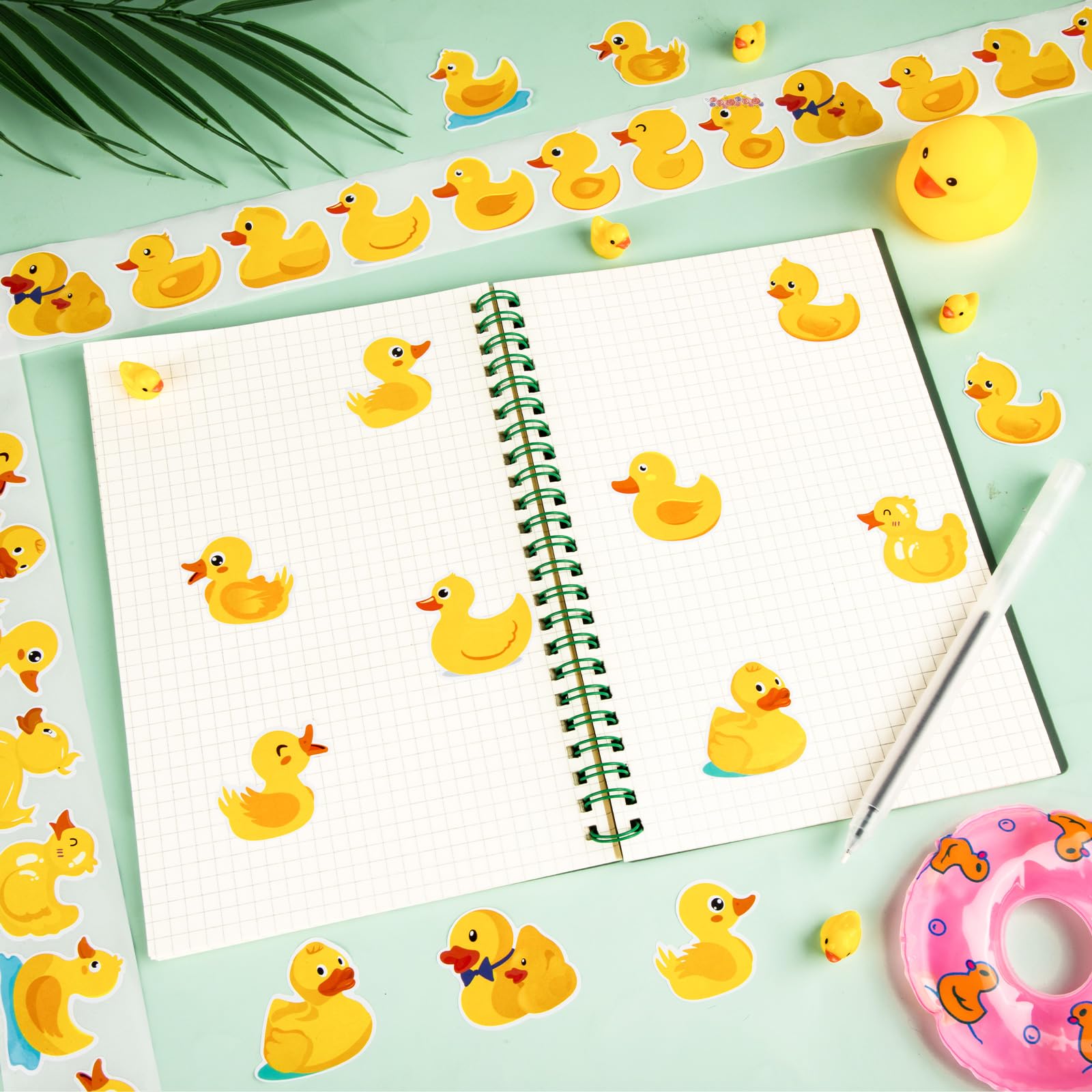 1200 Cute Rubber Duck Stickers – 2 Rolls, 16 Designs, Non-Toxic Paper Decals for Birthdays, Scrapbooking, and Classroom Rewards