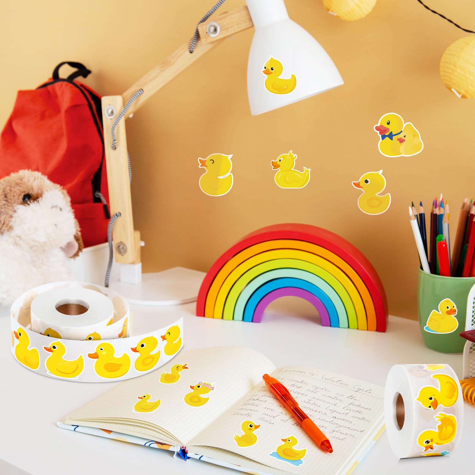 1200 Cute Rubber Duck Stickers – 2 Rolls, 16 Designs, Non-Toxic Paper Decals for Birthdays, Scrapbooking, and Classroom Rewards