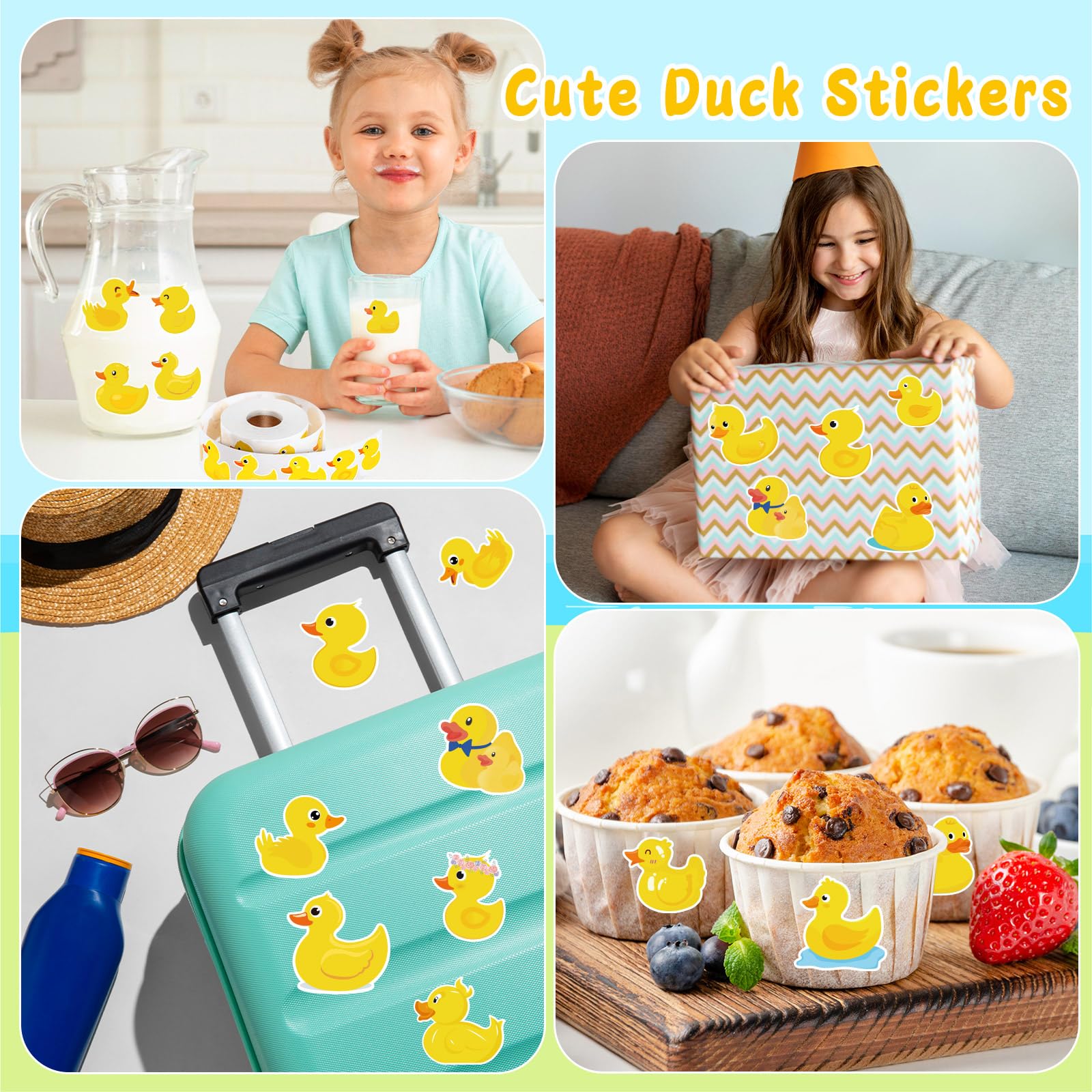 1200 Cute Rubber Duck Stickers – 2 Rolls, 16 Designs, Non-Toxic Paper Decals for Birthdays, Scrapbooking, and Classroom Rewards