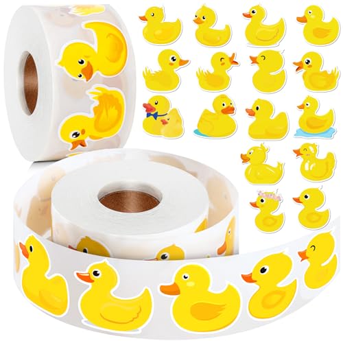 1200 Cute Rubber Duck Stickers – 2 Rolls, 16 Designs, Non-Toxic Paper Decals for Birthdays, Scrapbooking, and Classroom Rewards