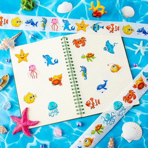 1200 Ocean Animal Stickers Roll - 2 Rolls, 16 Designs, Reusable - KFPPLXQ
