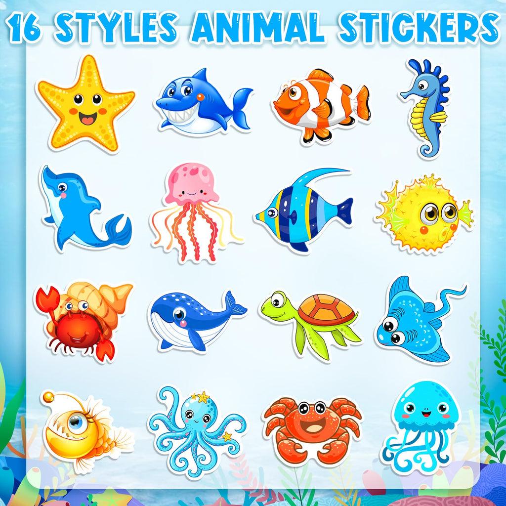 1200 Ocean Animal Stickers Roll - 2 Rolls, 16 Designs, Reusable - KFPPLXQ