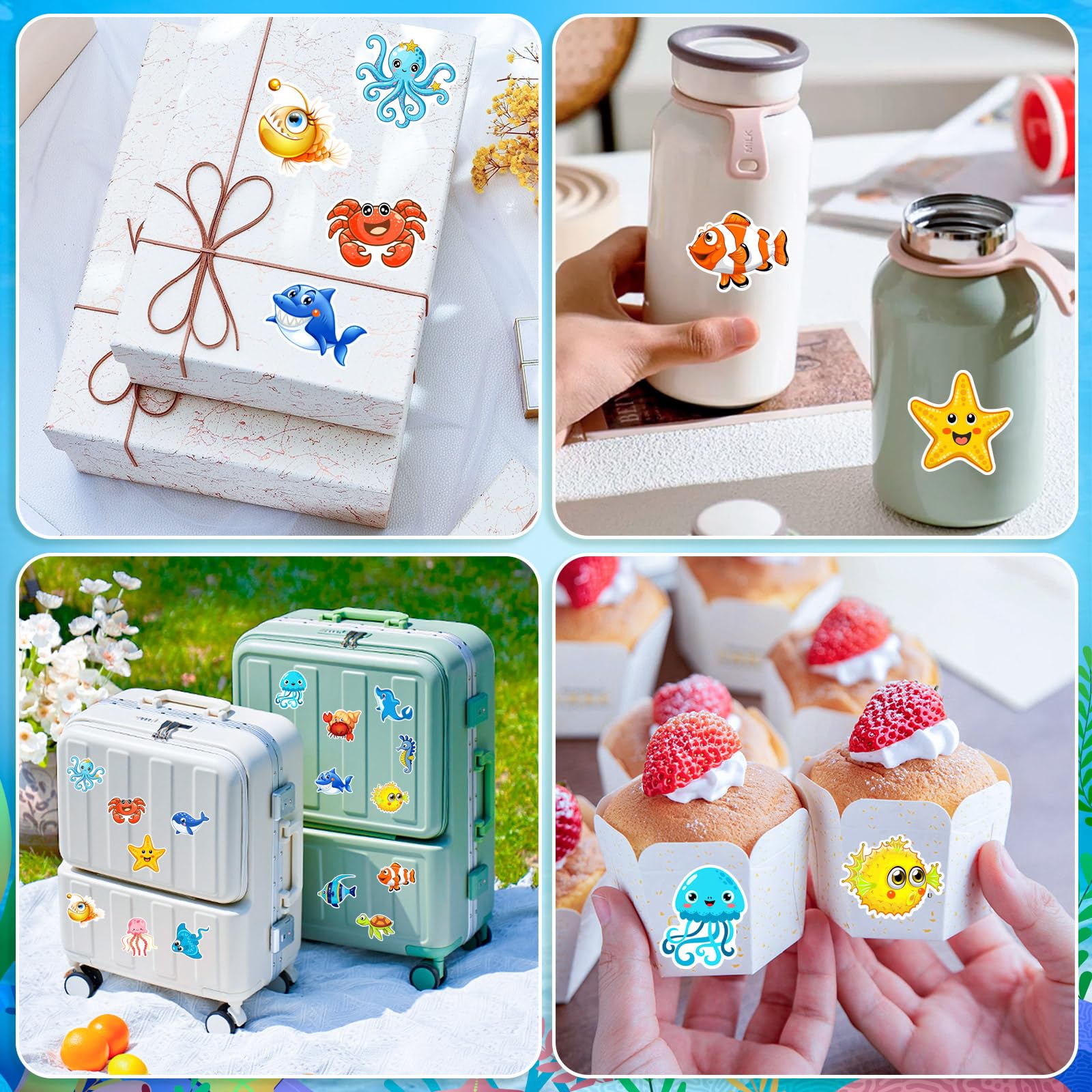 1200 Ocean Animal Stickers Roll - 2 Rolls, 16 Designs, Reusable - KFPPLXQ