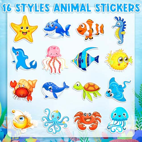 1200 Ocean Animal Stickers Roll - 2 Rolls, 16 Designs, Reusable - KFPPLXQ