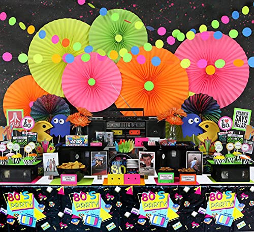 122 Pcs 80s Retro Party Supplies Set - Disposable Plates, Napkins & Tablecloths for 40 Guests