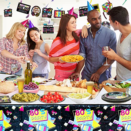 122 Pcs 80s Retro Party Supplies Set - Disposable Plates, Napkins & Tablecloths for 40 Guests