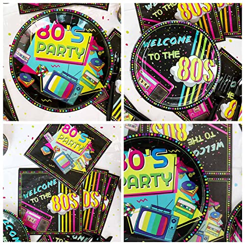 122 Pcs 80s Retro Party Supplies Set - Disposable Plates, Napkins & Tablecloths for 40 Guests