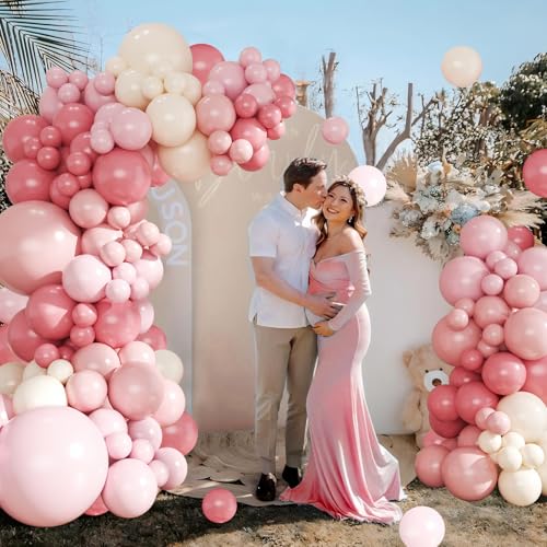 124-Piece Dusty Pink Balloon Arch Kit - Pink & White Balloon Garland for Baby Shower, Bridal Shower, Wedding, Birthday