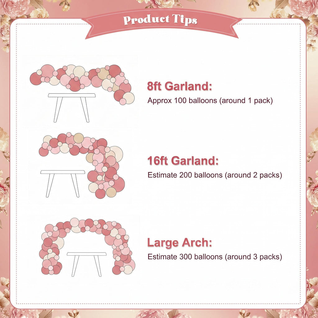 124-Piece Dusty Pink Balloon Arch Kit - Pink & White Balloon Garland for Baby Shower, Bridal Shower, Wedding, Birthday
