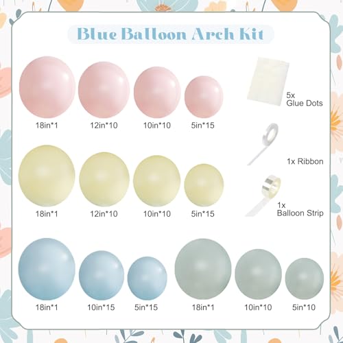 124-Piece Pastel Balloon Arch Kit – Macaron Pink, Blue, Yellow from CROSSFINGERS
