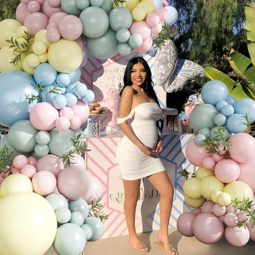 124-Piece Pastel Balloon Arch Kit – Macaron Pink, Blue, Yellow from CROSSFINGERS