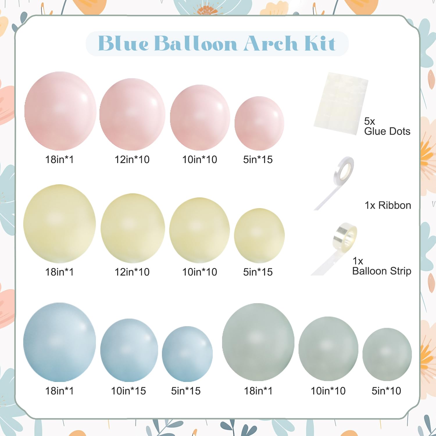124-Piece Pastel Balloon Arch Kit – Macaron Pink, Blue, Yellow from CROSSFINGERS