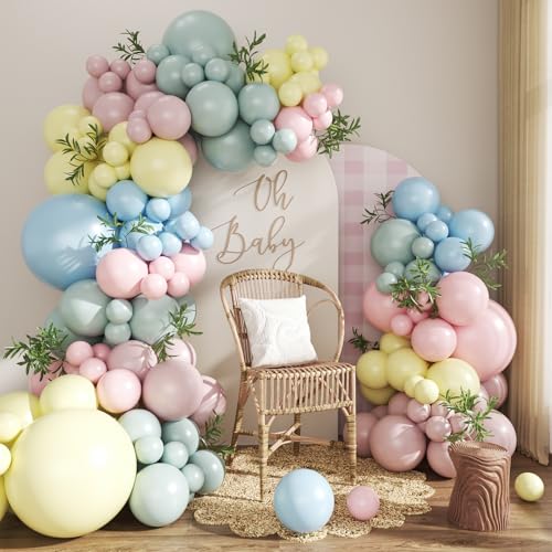 124-Piece Pastel Balloon Arch Kit – Macaron Pink, Blue, Yellow from CROSSFINGERS