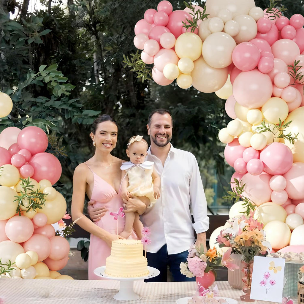 124-Piece Pink and Yellow Balloon Arch Kit with Pastel, Light Pink, Yellow & Sand White Balloons for Baby Shower, Birthday, Wedding Decor