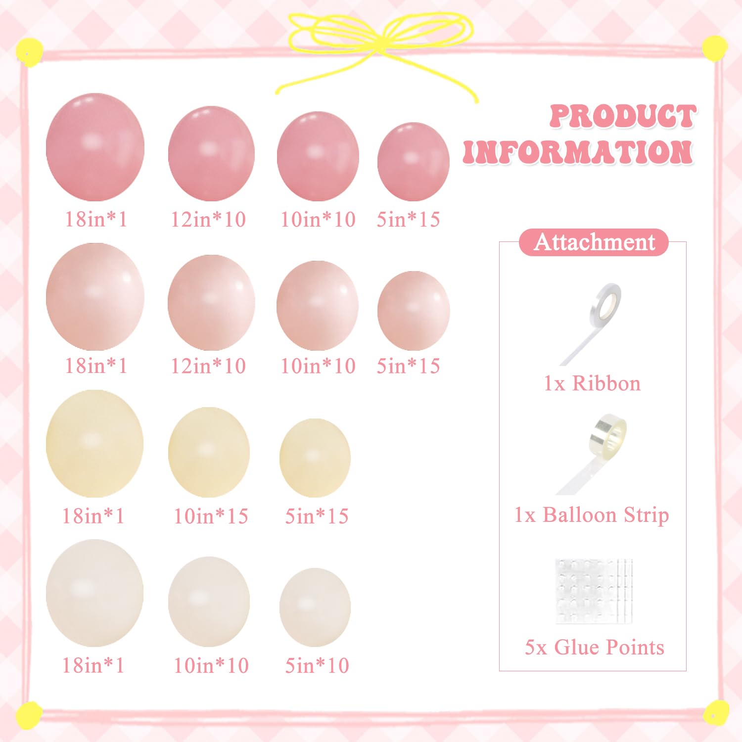 124-Piece Pink and Yellow Balloon Arch Kit with Pastel, Light Pink, Yellow & Sand White Balloons for Baby Shower, Birthday, Wedding Decor