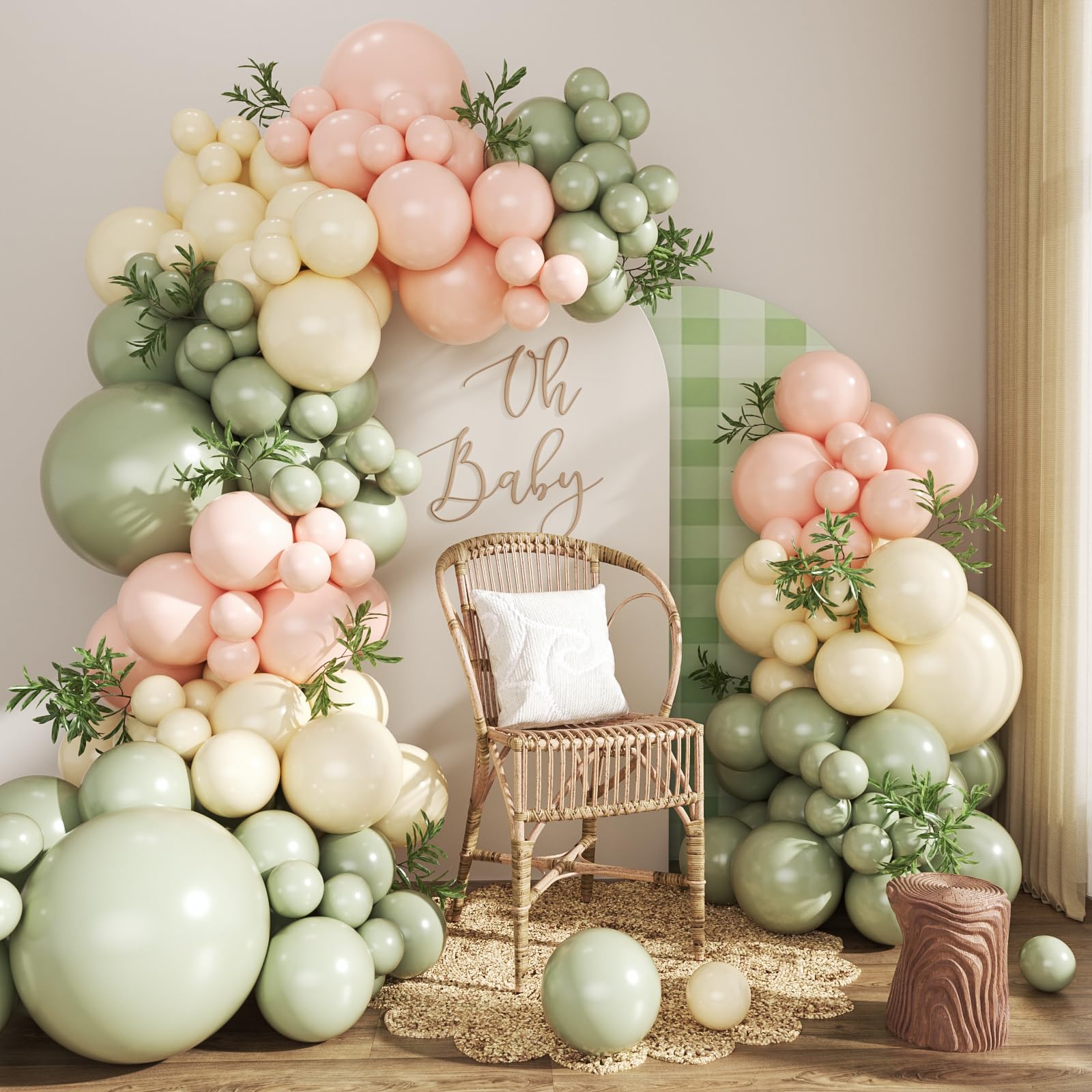 124-Piece Sage Green, Peach & Ivory Balloon Arch Kit by CROSSFINGERS – Pink and Green Balloon Garland for Baby Showers, Weddings, Birthdays & Gender Reveal Parties