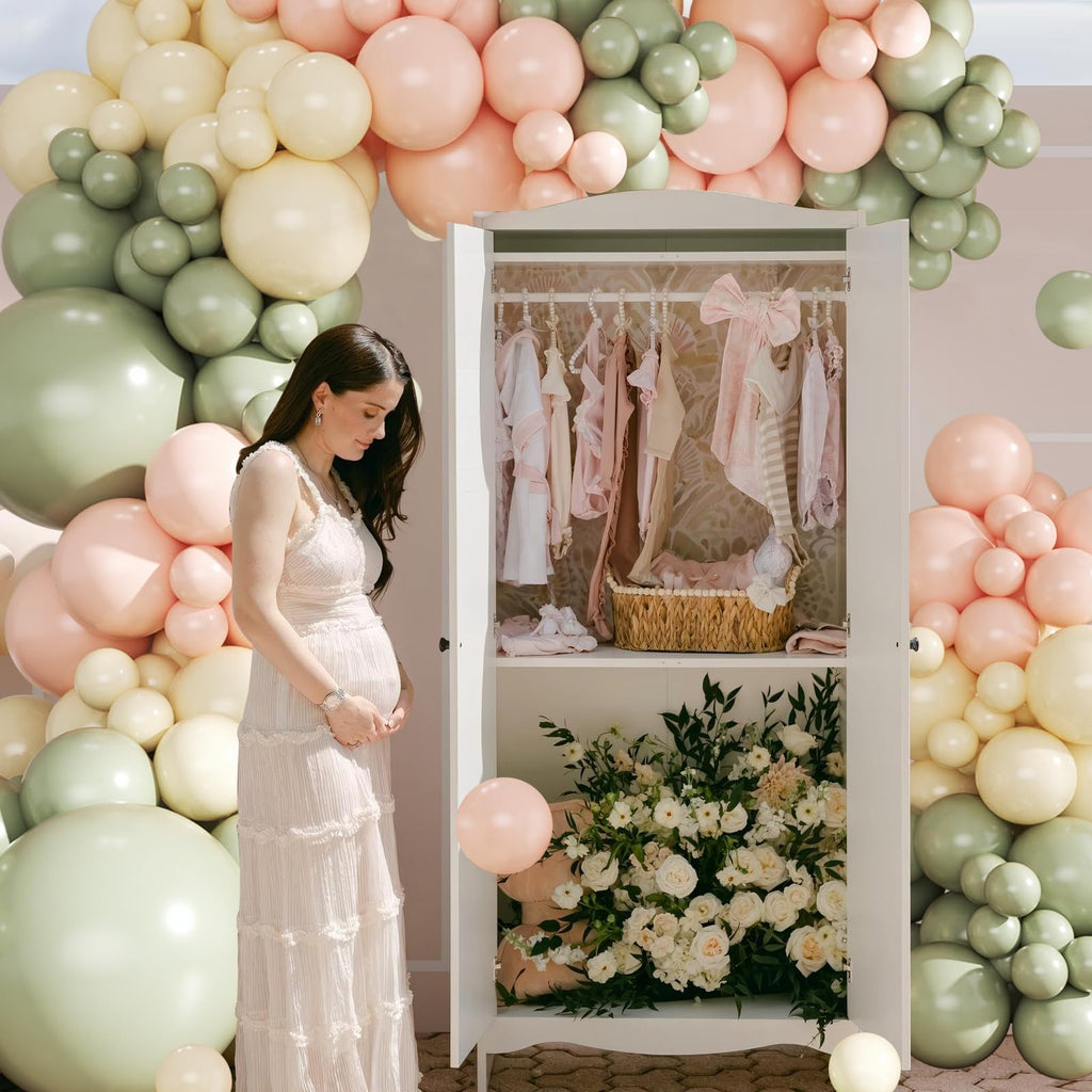 124-Piece Sage Green, Peach & Ivory Balloon Arch Kit by CROSSFINGERS – Pink and Green Balloon Garland for Baby Showers, Weddings, Birthdays & Gender Reveal Parties